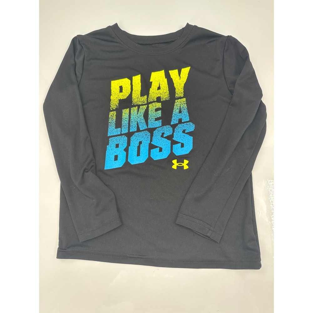 Under Armour Boys Black Play Like A Boss Graphic Long Sleeve Shirt Size 6